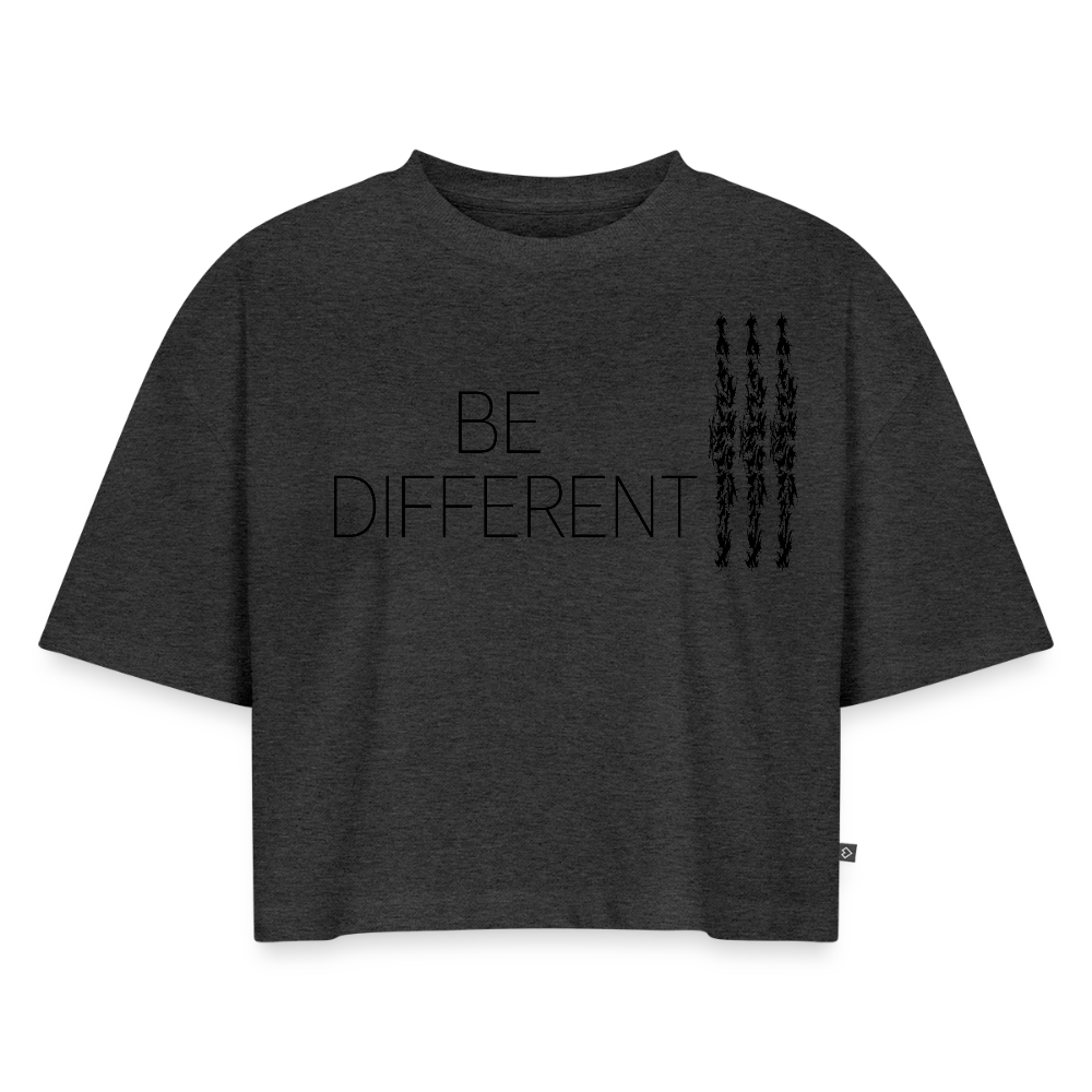 OVERSIZE "BE DIFFERENT" CROPPED TEE - heather anthracite