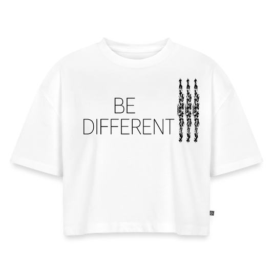 OVERSIZE "BE DIFFERENT" CROPPED TEE - white
